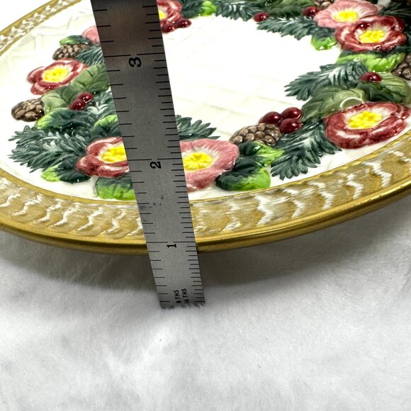 Fitz and Floyd Classics Christmas Raised Ribbon Wreath Canape Plate Red Vintage - Picture 15 of 15